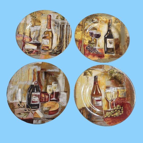 Vintage Sakura Table Classico 8" Salad Plates Stoneware Italian Wine Bistro - Picture 1 of 8